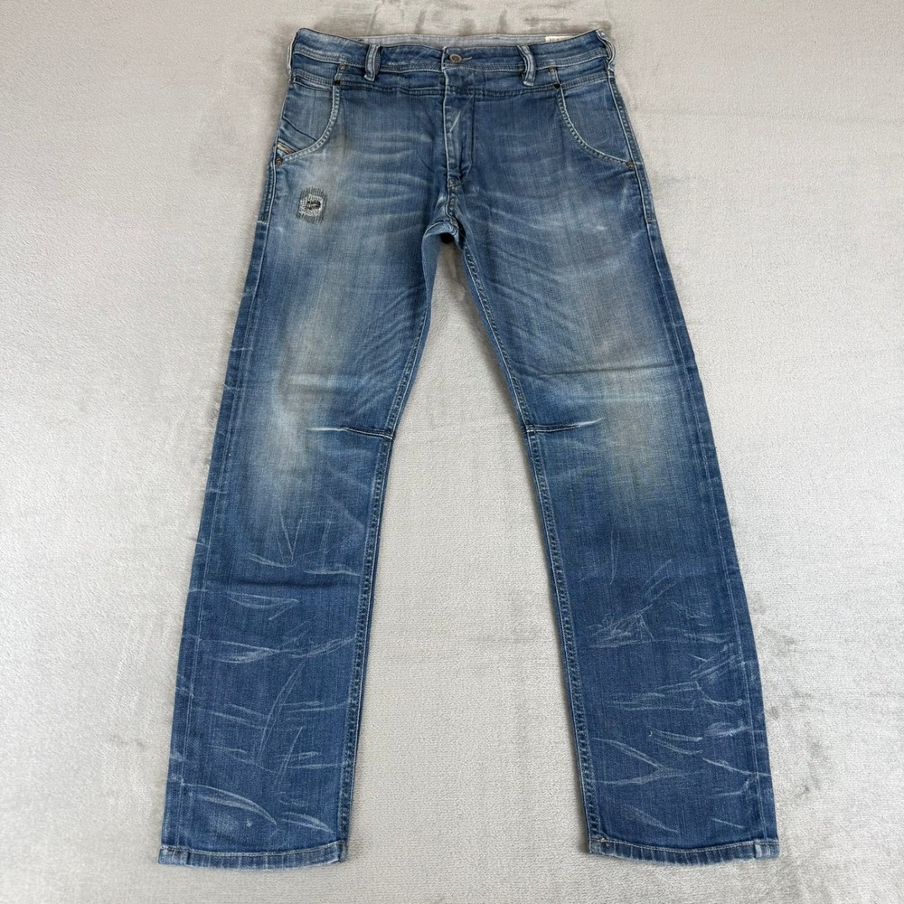 Diesel Irjun Straight Leg Jeans Mens 30x28 Blue Denim Distressed Stretch Italy